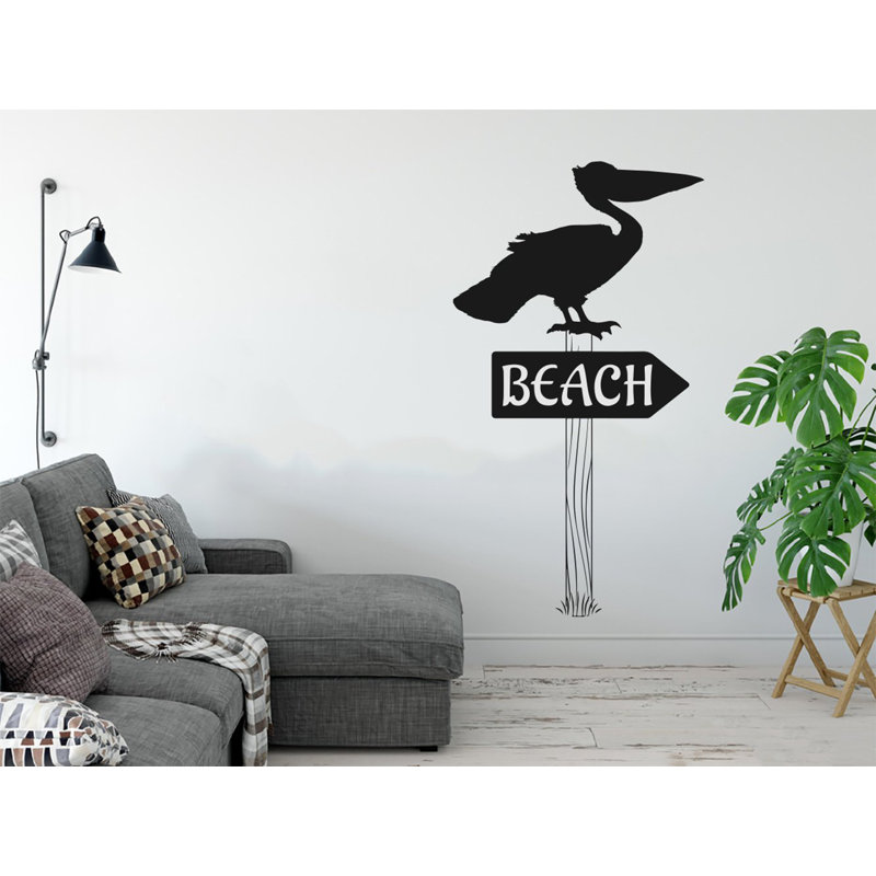 Red Barn Decals Tropical Pelican On Beach Sign Sea Post Silhouette